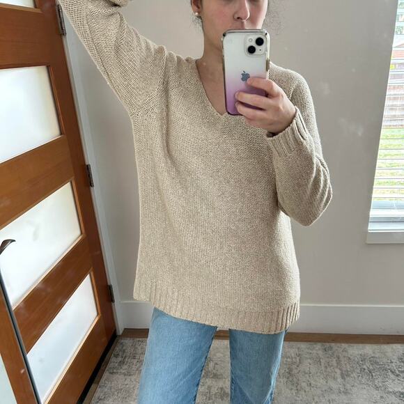 Ralph Lauren Cotton blend Cream and tan  v neck oversized sweater M-L - Picture 1 of 6